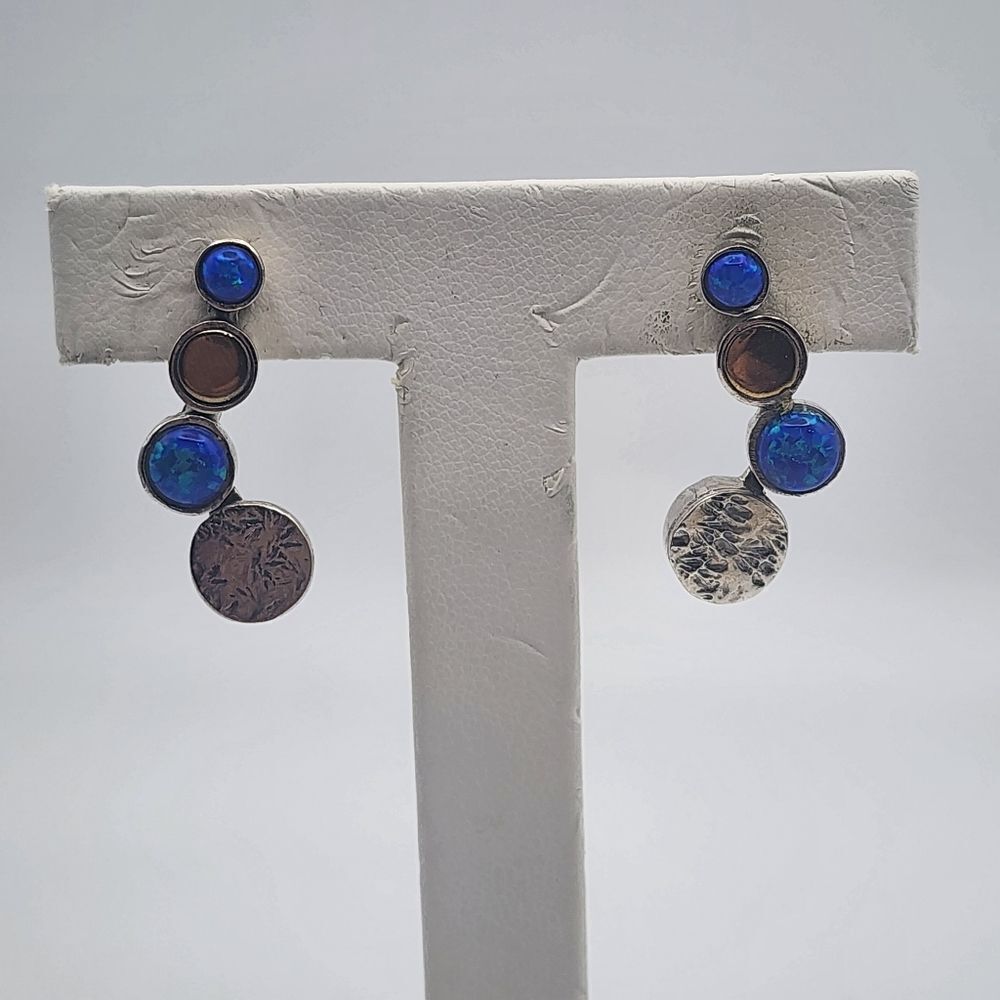 Sterling Silver, Gold Plated, & Blue Opal Post Earrings